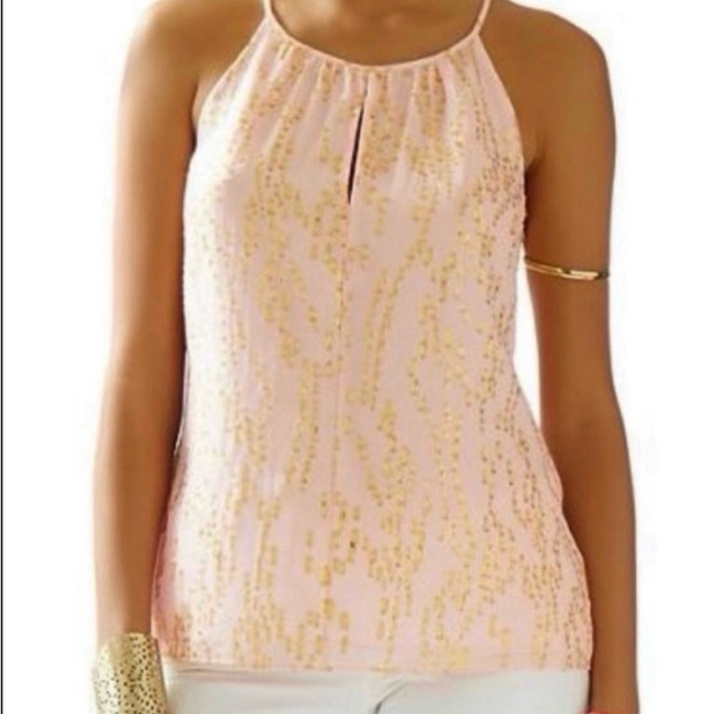 Lilly Pulitzer Del Mar Bubble Clip Dot Silk Blend Tank Size S